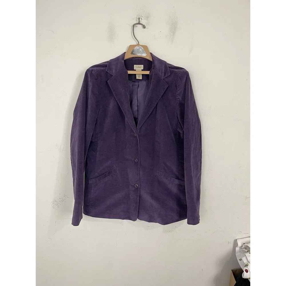 LL Bean Purple Corduroy Blazer Jacket Womens 16‎ Regular Cotton Spandex 3 Button